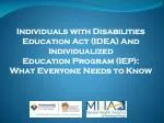 Individuals with Disabilities Education Act (IDEA) And Individualized Education Program (IEP): - slide 1
