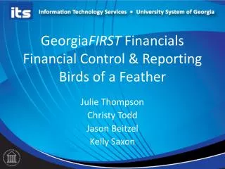 Georgia FIRST Financials Financial Control &amp; Reporting Birds of a Feather
