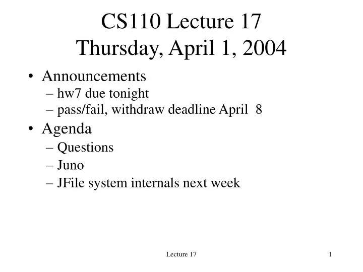 cs110 lecture 17 thursday april 1 2004