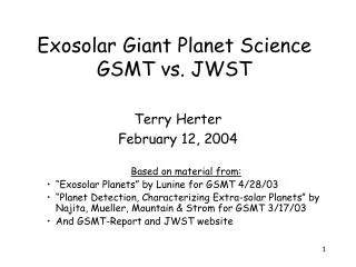 Exosolar Giant Planet Science GSMT vs. JWST