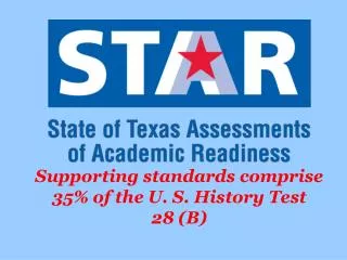 Supporting standards comprise 35% of the U. S. History Test 28 (B)