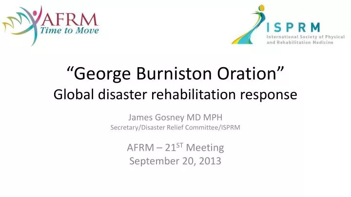 george burniston oration global disaster rehabilitation response