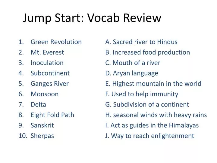 jump start vocab review