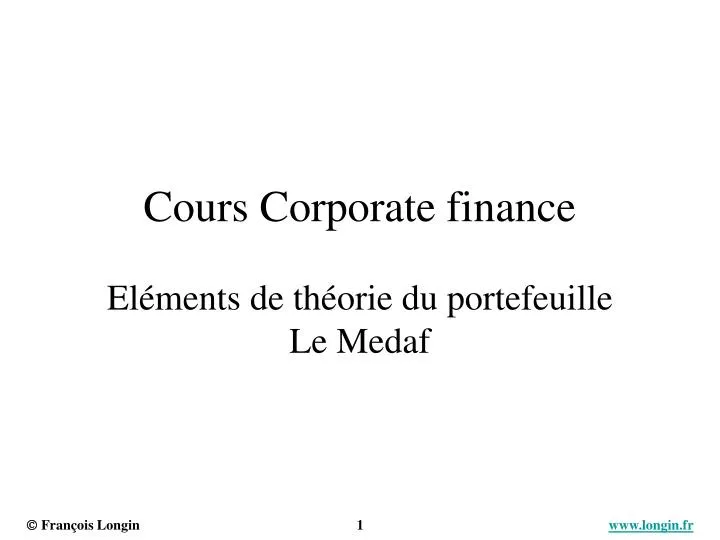 cours corporate finance el ments de th orie du portefeuille le medaf