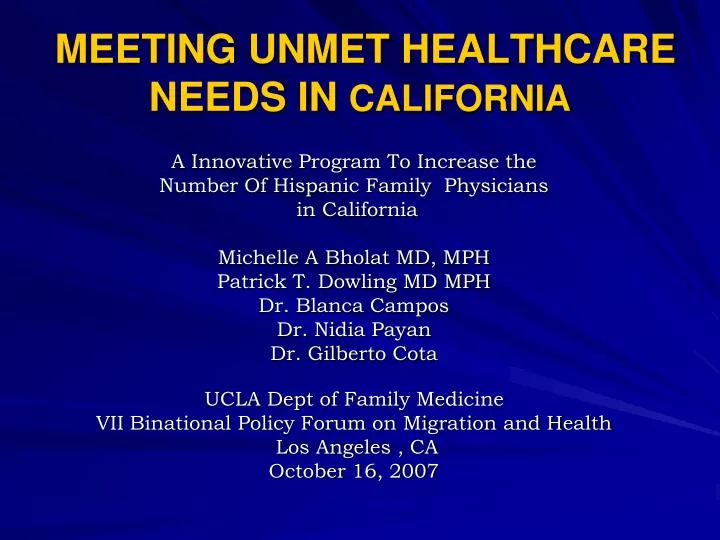 meeting unmet healthcare needs in california