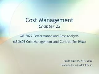 Cost Management Chapter 22