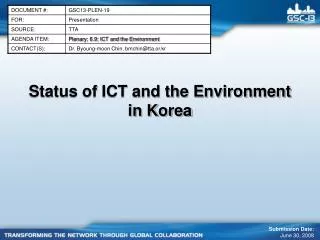 Status of ICT and the Environment in Korea