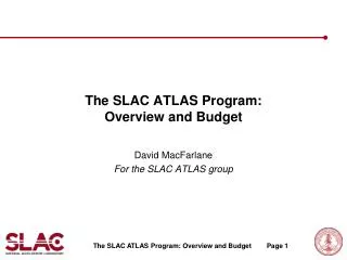 The SLAC ATLAS Program: Overview and Budget