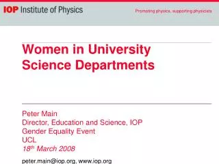 Women in University Science Departments