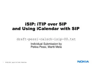 iSIP: iTIP over SIP and Using iCalendar with SIP