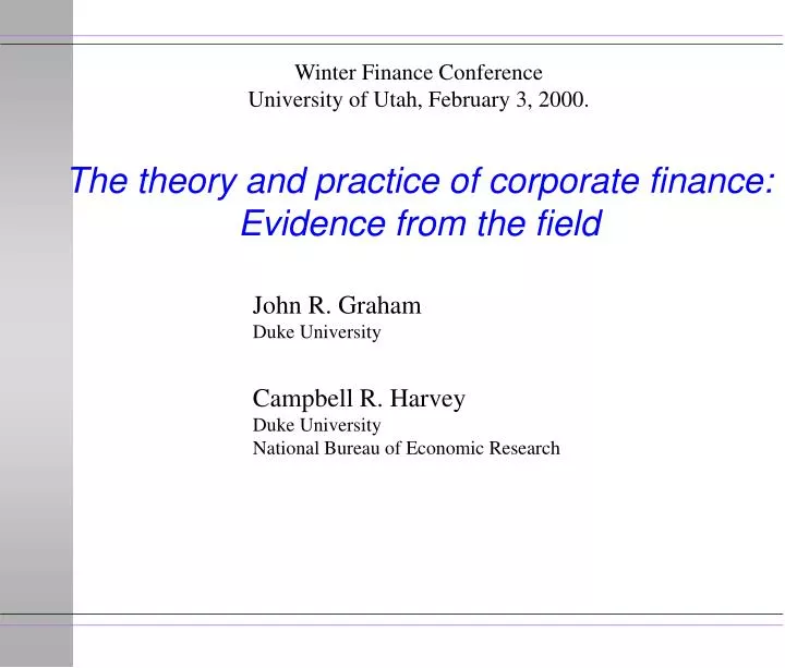the theory and practice of corporate finance evidence from the field