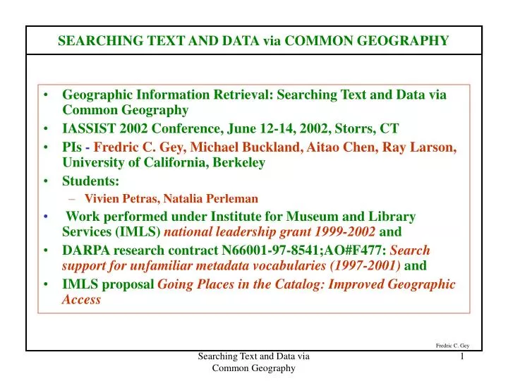 searching text and data via common geography