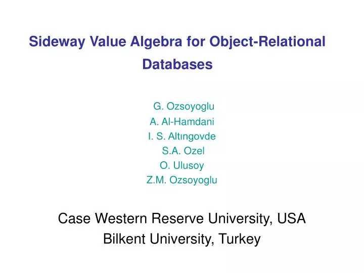sideway value algebra for object relational databases