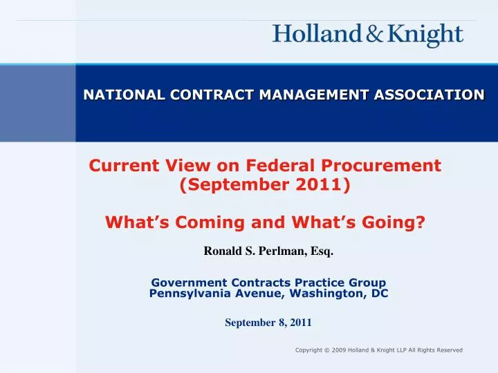 current view on federal procurement september 2011 what s coming and what s going