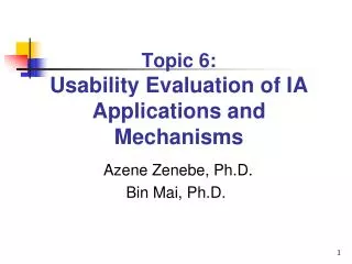 Topic 6: Usability Evaluation of IA Applications and Mechanisms
