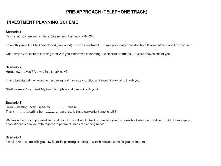 pre approach telephone track