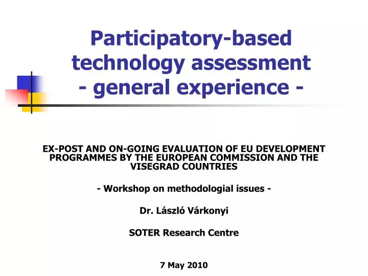 participatory based technology assessment general experience