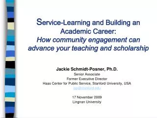 Jackie Schmidt-Posner, Ph.D. Senior Associate Former Executive Director