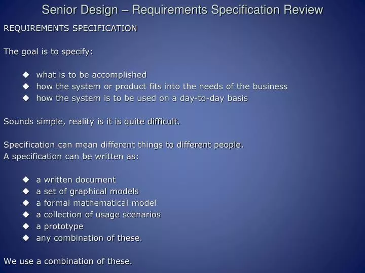senior design requirements specification review