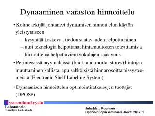 dynaaminen varaston hinnoittelu