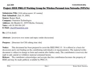 Project: IEEE P802.15 Working Group for Wireless Personal Area Networks (WPANs)