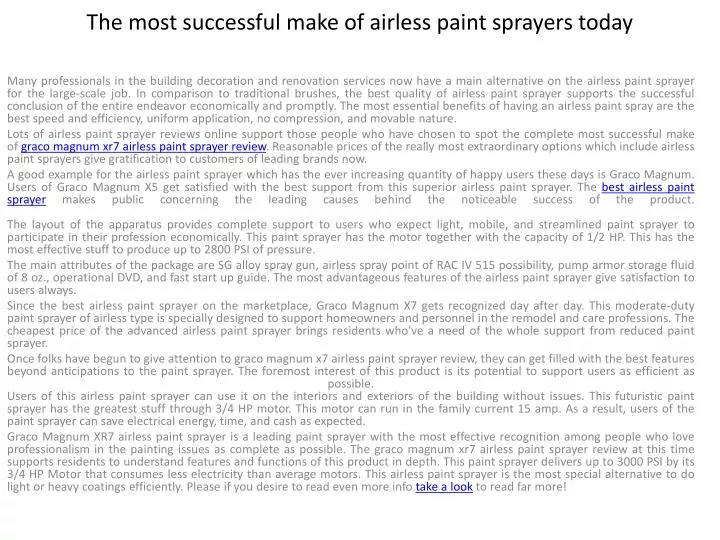the most successful make of airless paint sprayers today