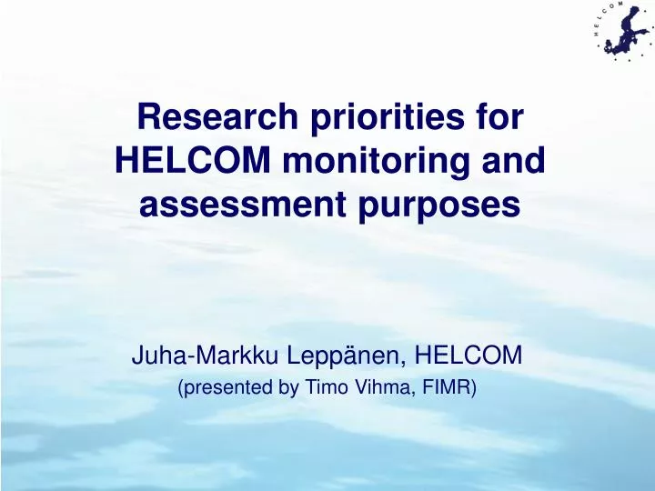 research priorities for helcom monitoring and assessment purposes