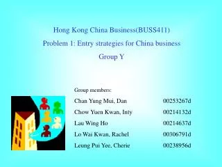 Hong Kong China Business(BUSS411) Problem 1: Entry strategies for China business Group Y