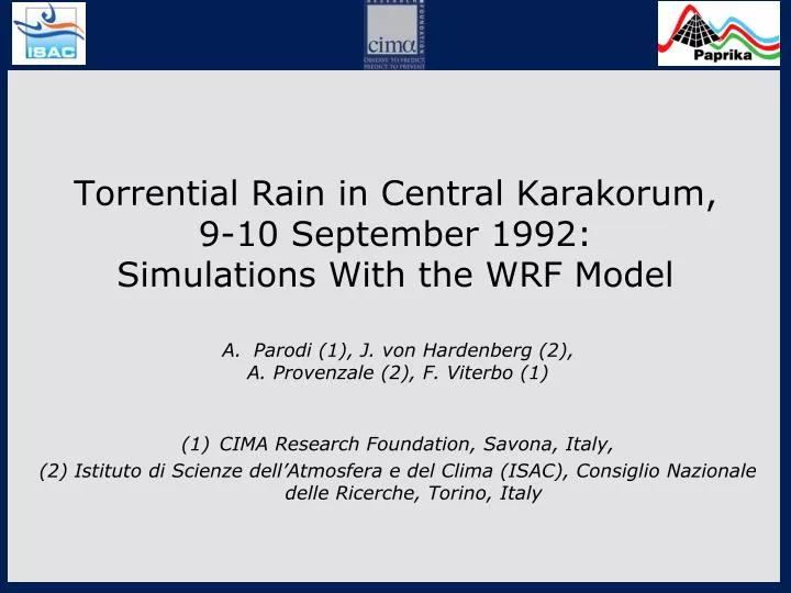torrential rain in central karakorum 9 10 september 1992 simulations with the wrf model