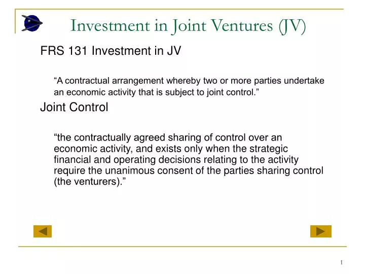 investment in joint ventures jv