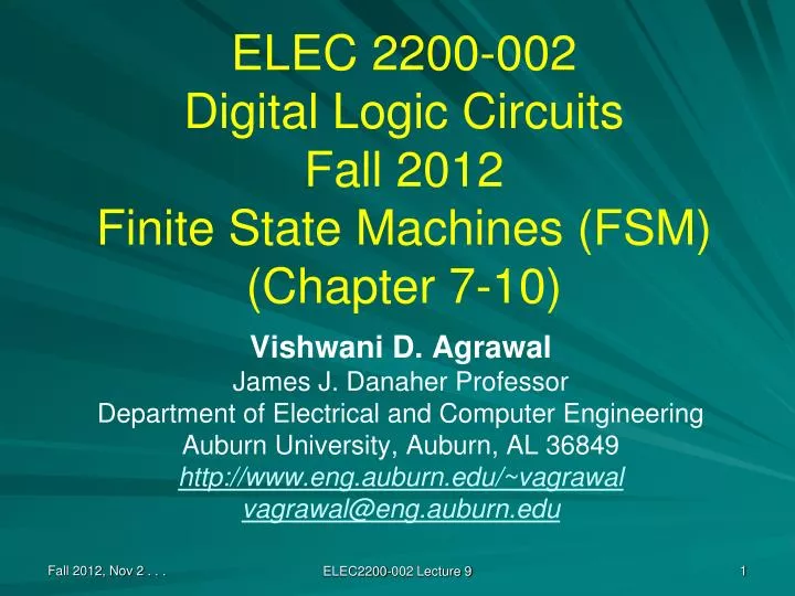 elec 2200 002 digital logic circuits fall 2012 finite state machines fsm chapter 7 10