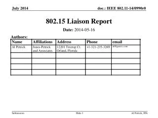 802.15 Liaison Report