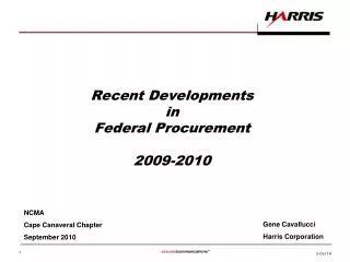 Recent Developments in Federal Procurement 2009-2010