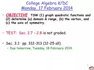 College Algebra K /DC Monday, 17 February 2014