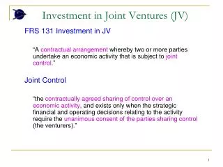 Investment in Joint Ventures (JV)