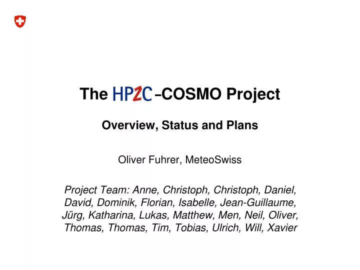 the cosmo project overview status and plans