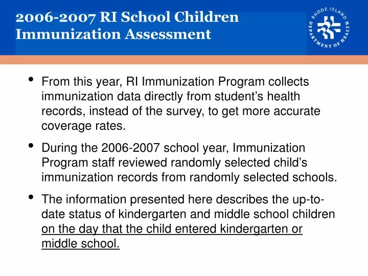 2006 2007 ri school children immunization assessment
