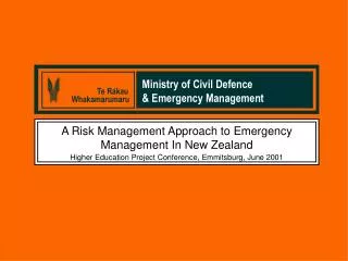 A Risk Management Approach to Emergency Management In New Zealand