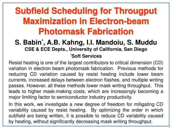 subfield scheduling for througput maximization in electron beam photomask fabrication