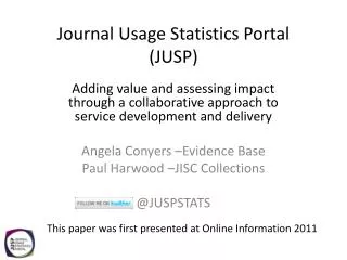 Journal Usage Statistics Portal (JUSP)