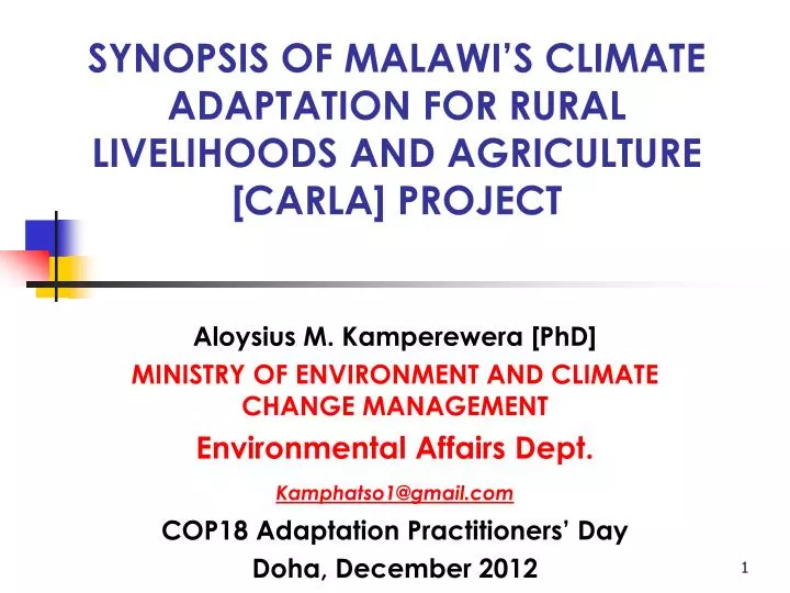 synopsis of malawi s climate adaptation for rural livelihoods and agriculture carla project