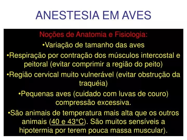 anestesia em aves