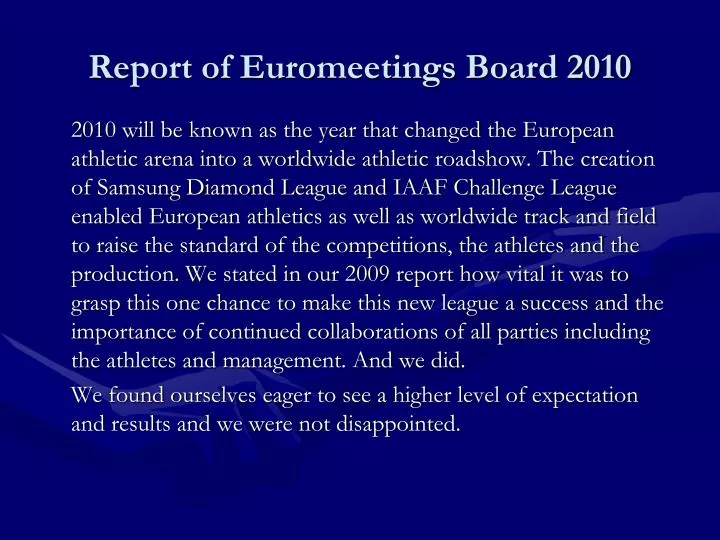 report of euromeetings board 2010