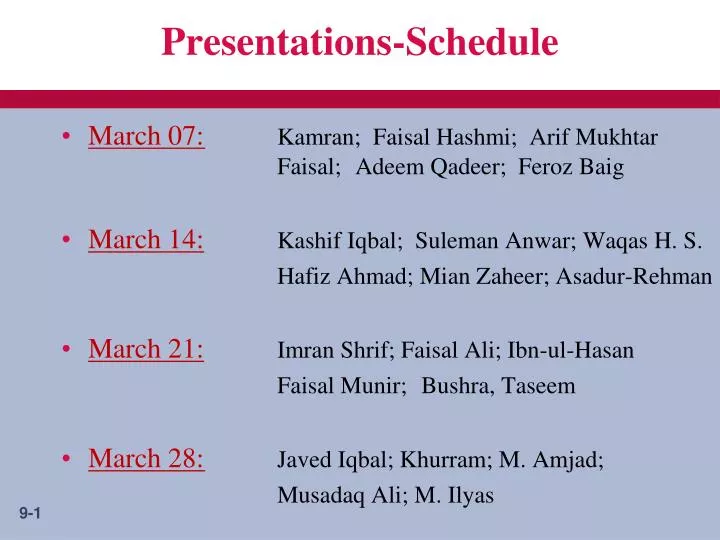 presentations schedule
