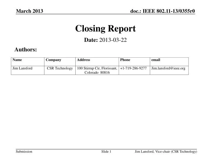 closing report