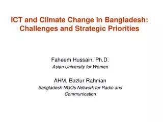 ICT and Climate Change in Bangladesh: Challenges and Strategic Priorities