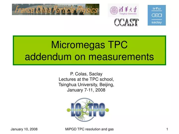 micromegas tpc addendum on measurements
