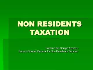 NON RESIDENTS TAXATION