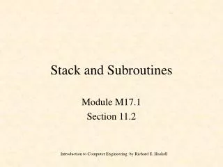 Stack and Subroutines