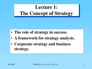 Lecture 1: The Concept of Strategy